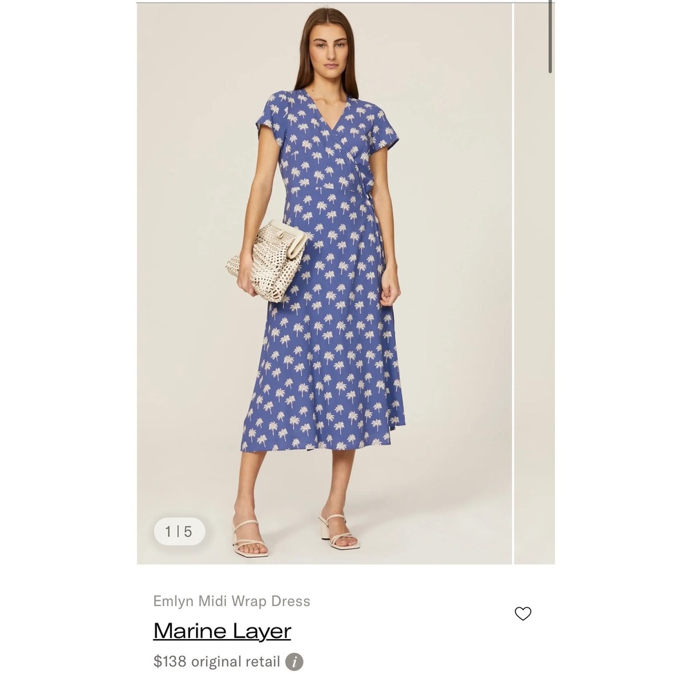 Marine Layer Emlyn Midi Wrap Dress Blue Palm Tree Print Womens Size S Cotton